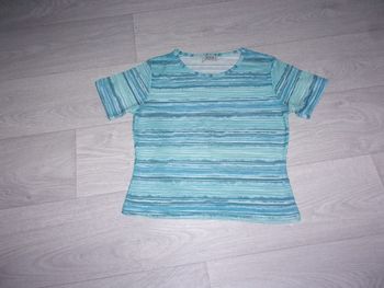 Tee shirt SUCHITA tons bleus translucide taille 38 TBE