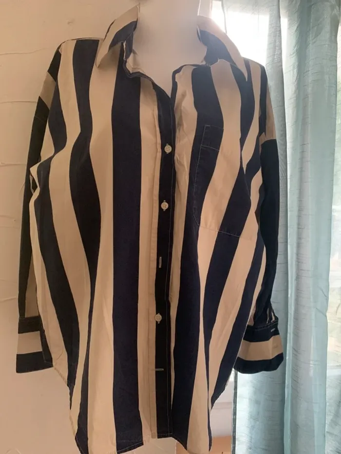 Chemise Zara oversize bleu et crème taille XL - photo numéro 2