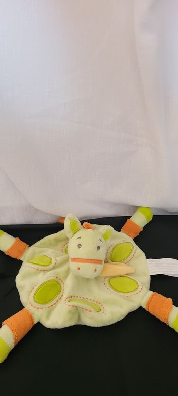 Doudou plat rond CHEVAL Poney Vert orange KIMBALOO La Halle