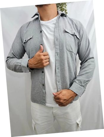 Chemise épaisse vintage grise en laine Made in France taille M