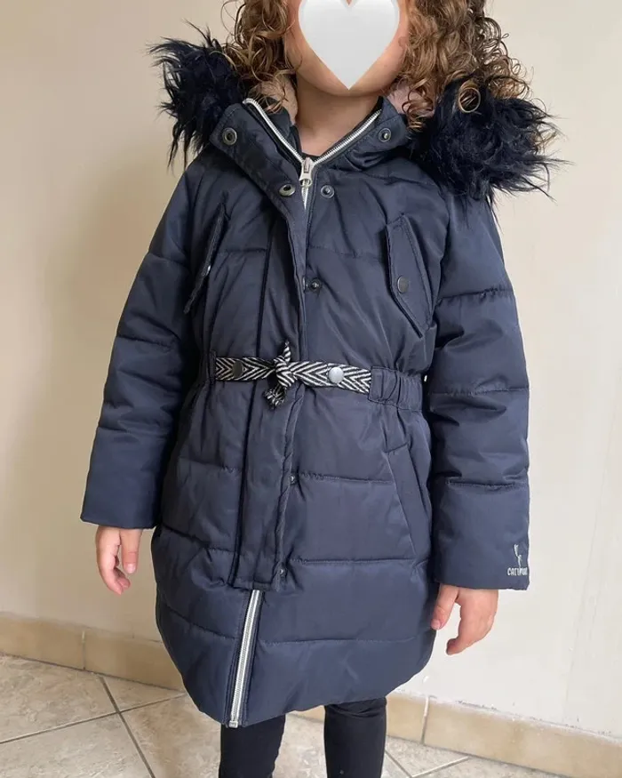 Manteau bleu marine à capuche et ceinture 4 ans - Catimini - photo numéro 3