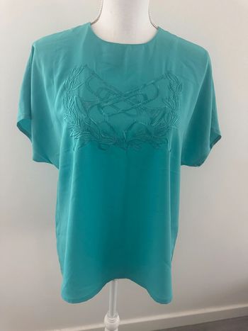 Blouse brodée bleue Vintage T42