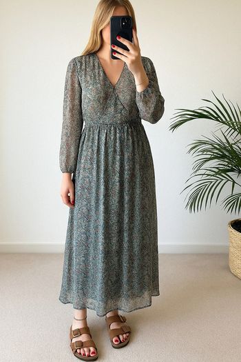 Robe longue en voile imprimé fleuri et lurex, taille 38 - IKKS
