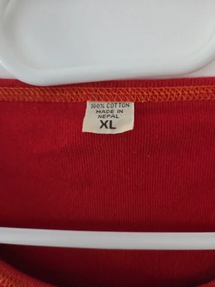 Robe Tunique femme manche longue rouge motifs coloré 100% coton TBE taille XL - photo numéro 2
