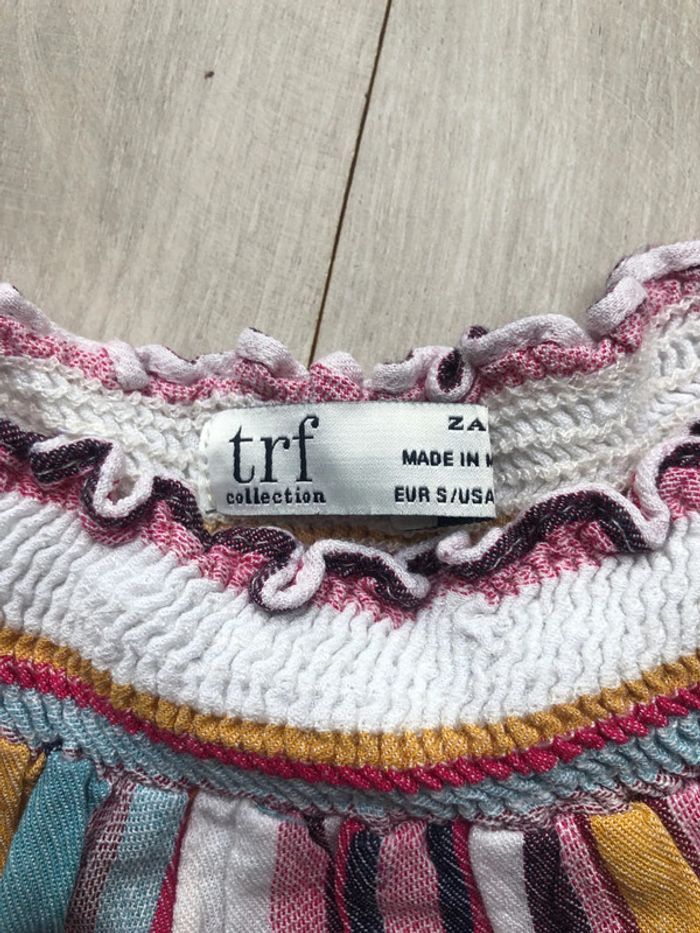 Blouse crop manches longues rayée Zara taille S lin viscose - photo numéro 2