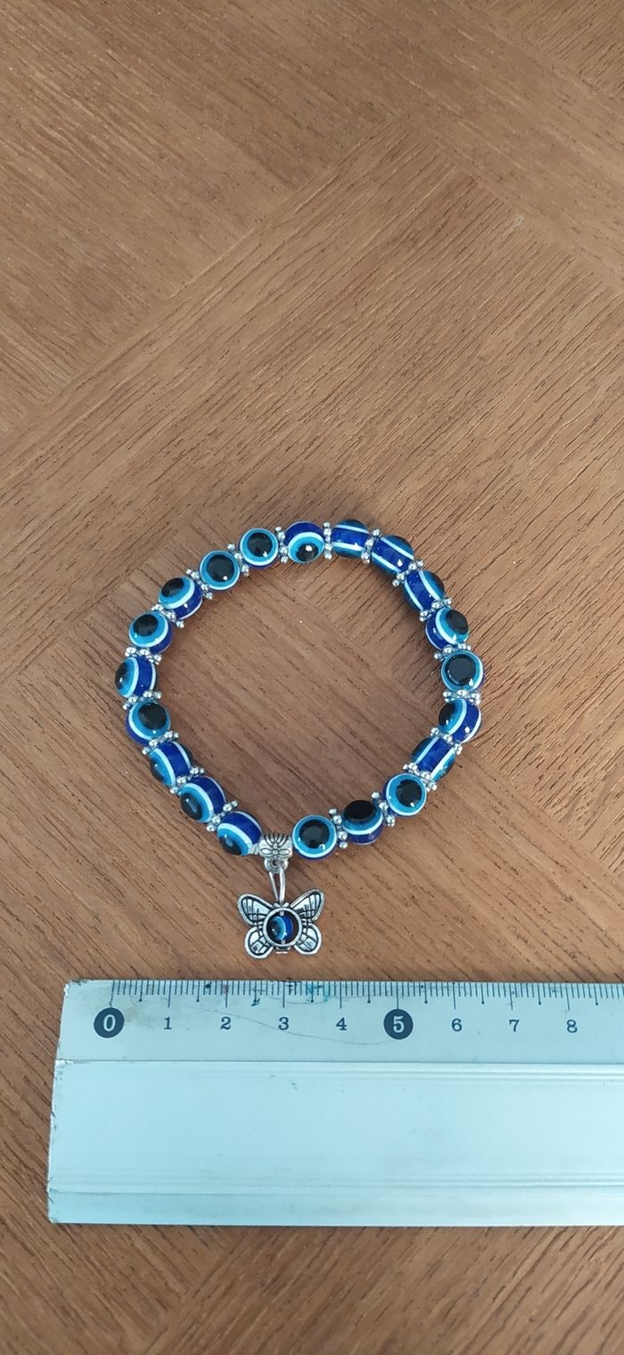 Bijoux, Bracelet, perle bleue, pendentif papillon, breloque, charme