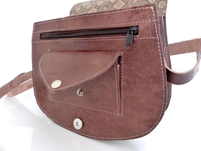 Sac bandoulière NEUF marron cuir pleine fleur tannage naturel & laine Kilim Besace Ethnique - photo numéro 8