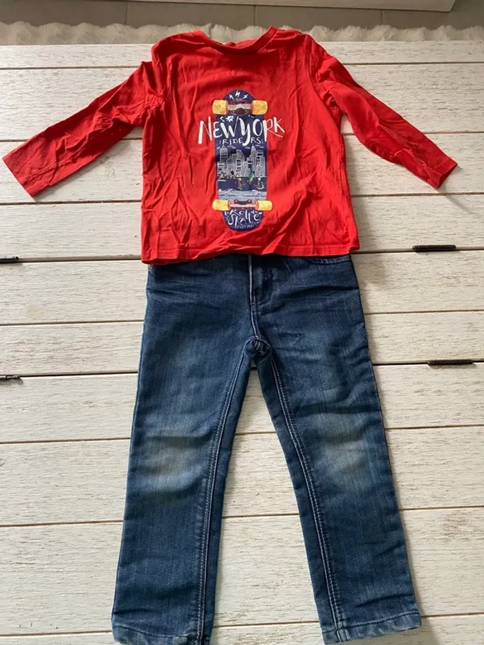 Ensemble pantalon jean + polo - photo numéro 2
