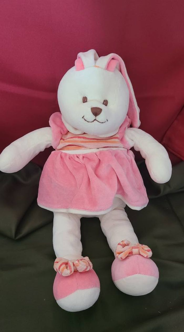 Grand Doudou lapin blanc rose rayé orange BUKOWSKI - photo numéro 3