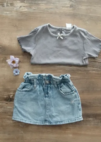 Jupe en jeans Zara fille et t-shirt h&m