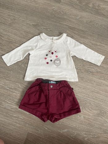 Ensemble t-shirt manches longues + short fille 9 mois