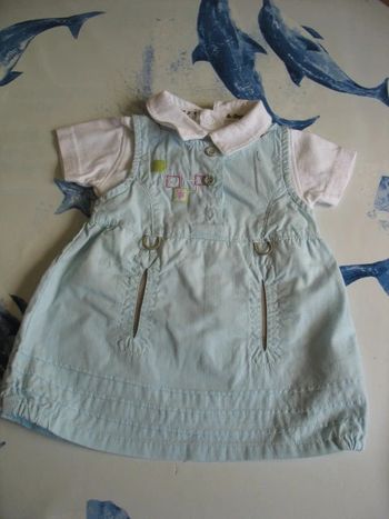 ENSEMBLE 2 PCS BÉBÉ FILLE : ROBE SM BLEU CIEL + TEE SHIRT "LA COMPAGNIE DES PETITS" - 3 MOIS - n°05