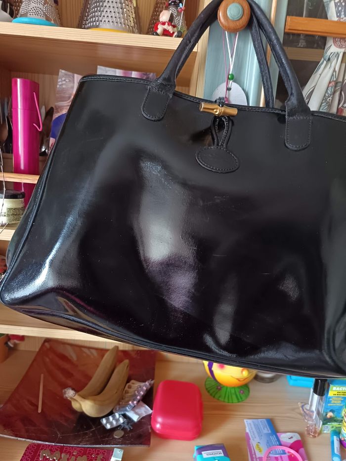 Sac Longchamp roseau noir vernis grande dimension - photo numéro 3