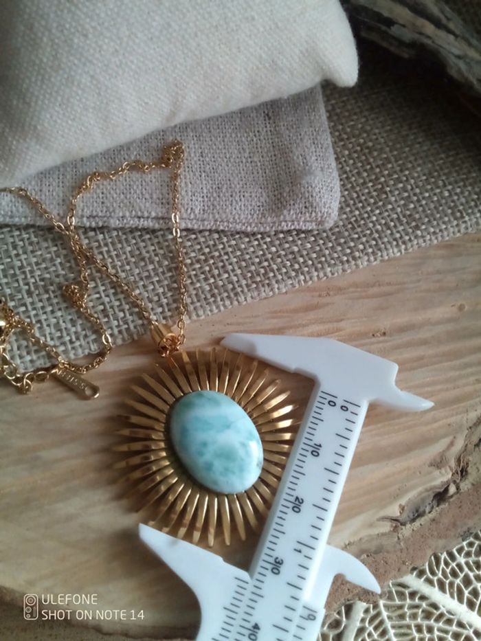 Collier larimar pierre naturelle et soleil d'acier - photo numéro 3