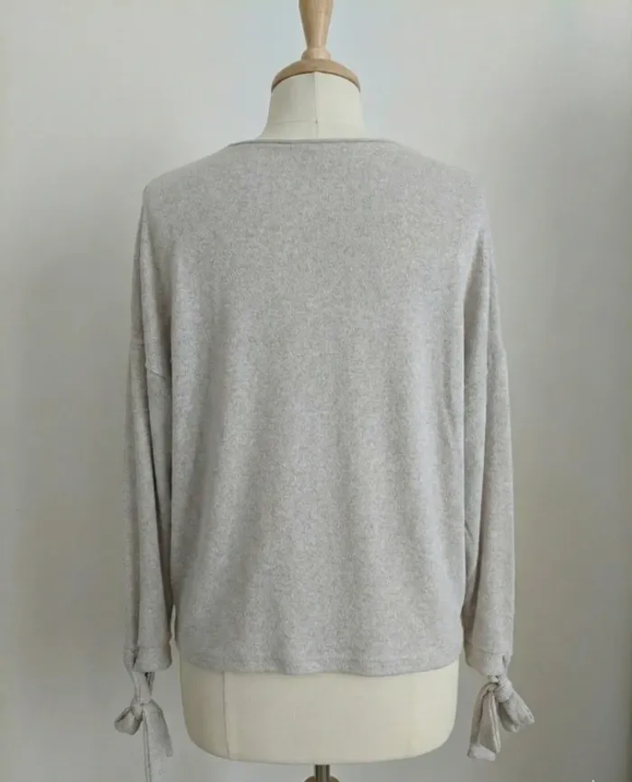 Top beige chiné manches nouées – Mango Basics – Taille S - photo numéro 2