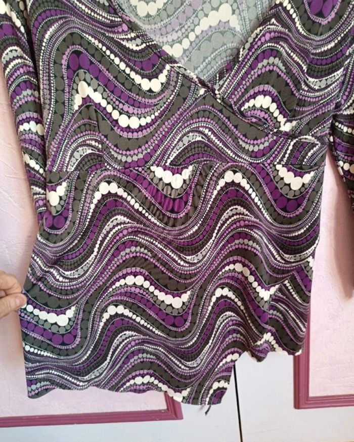 Haut noir imprimé violet gris Bréal T.3(40) - photo numéro 10