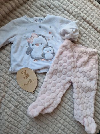 Pyjama 2 pièces molletonné blanc et rose kiabi bébé fille 3 mois