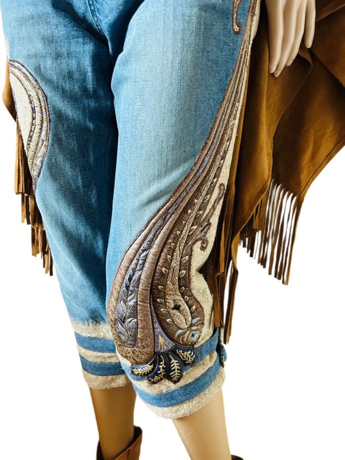 🤎🌿Jean court vintage folk hippie boho 70´s style floral paisley cropped jeans🌿🤎 - photo numéro 6