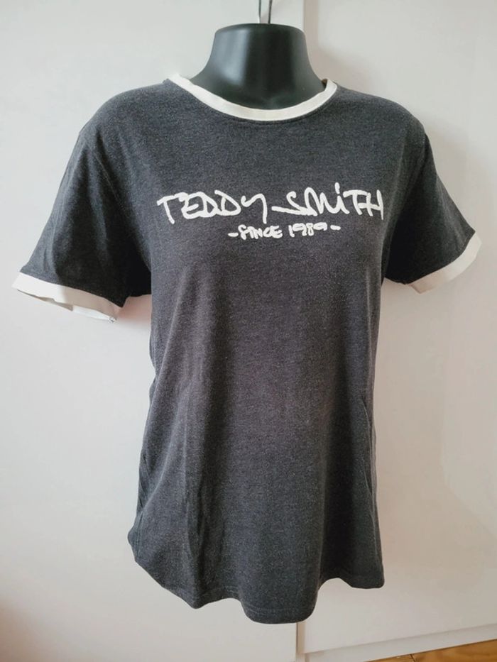 Haut Top tee shirt Teddy Smith taille S 36 gris blanc en 100% coton - photo numéro 3