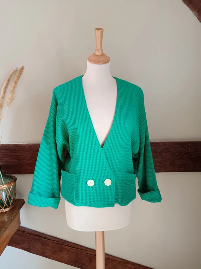 Veste ample nid d'abeille verte - photo numéro 2