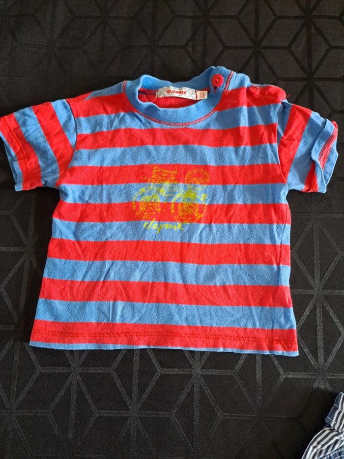 Ensemble Tee-shirt rayé rouge et bleu et short marine 12mois Clayeux - photo numéro 2