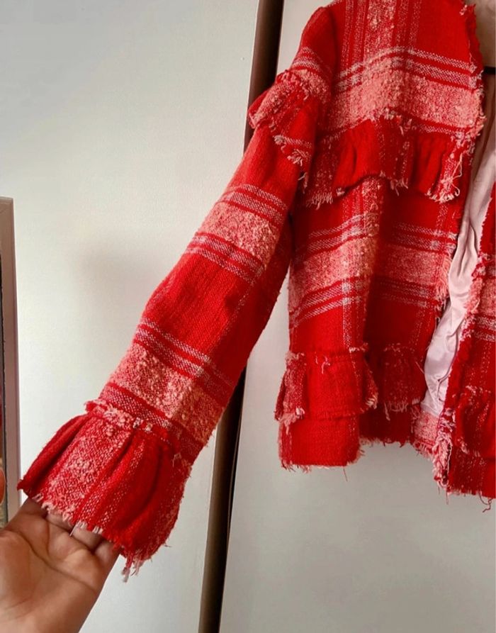 🌼 Veste femme taille L , Zara (Rouge/blanc) 🌼 - photo numéro 3