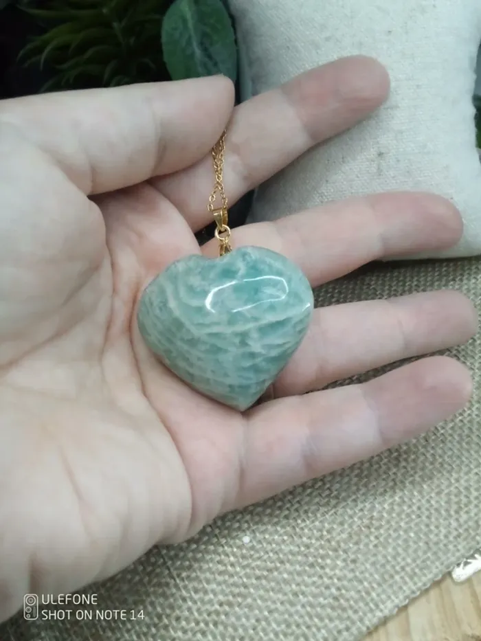 Collier cœur pierre d'amazonite naturelle - photo numéro 2