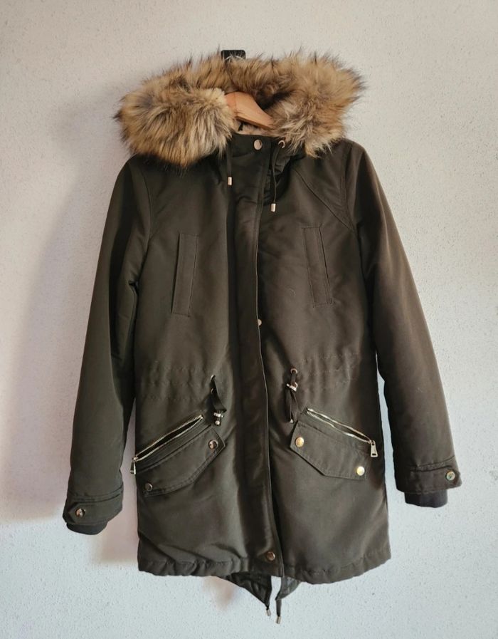 Manteau Pimkie kaki – Taille S – Chaud & doublure façon fourrure