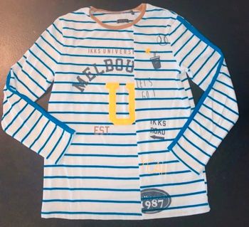 T shirt ikks 8 ans tbe rayé bleu blanc type marinière