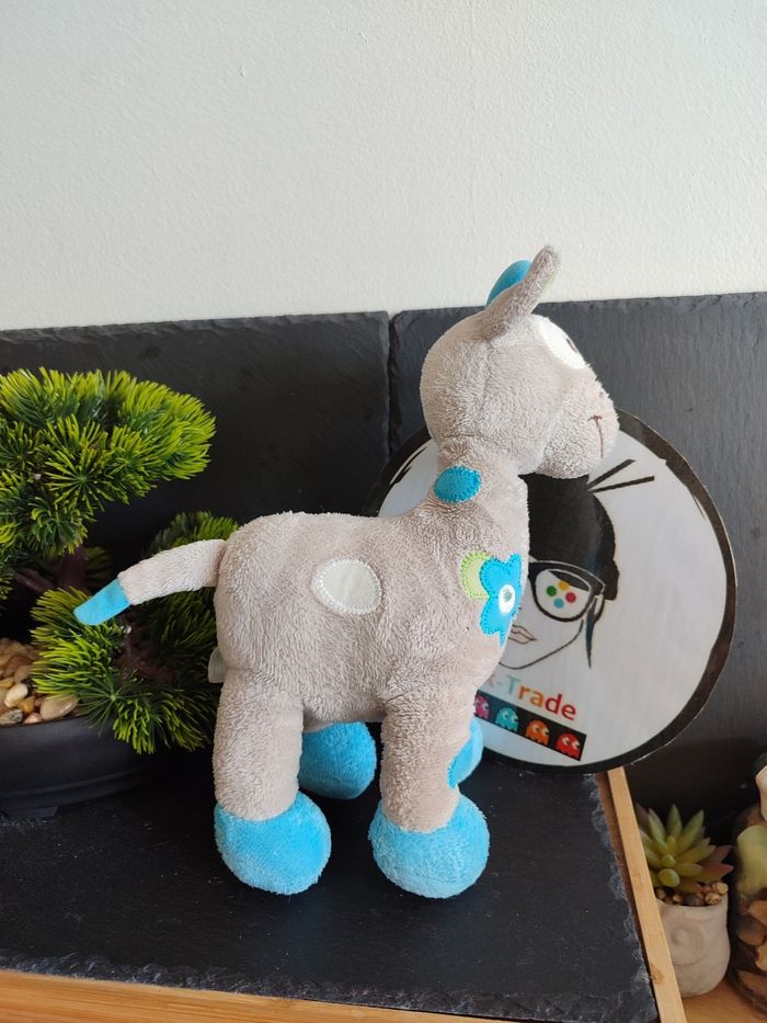 Doudou girafe grise bleue Bebisol Arthur et Lola vert rond tâche Gris Peluche