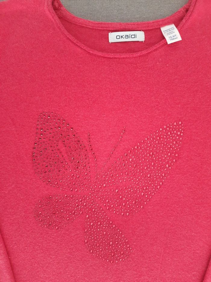 Pull Okaïdi 12 ans rose framboise motif papillon en strass - photo numéro 2