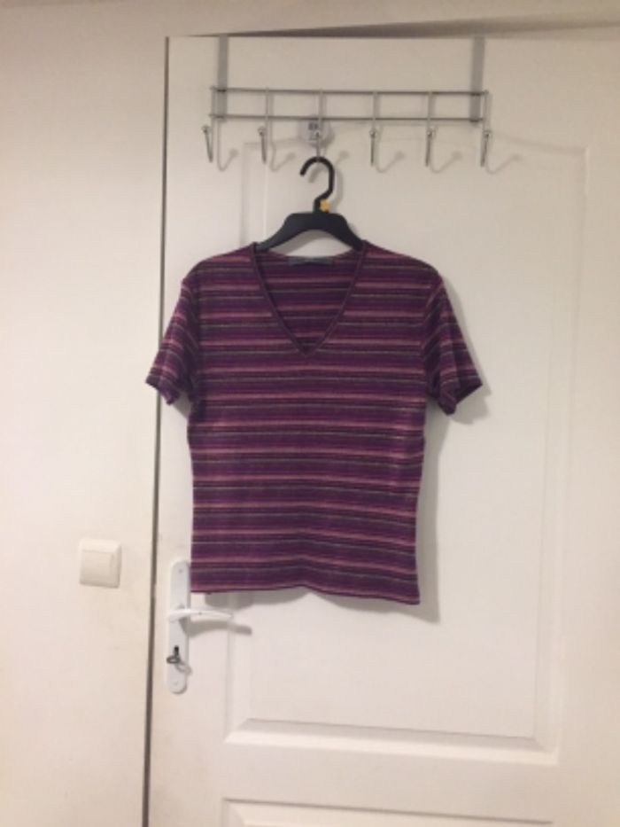 Tshirt violet rayé Caroll 42/XL - photo numéro 1