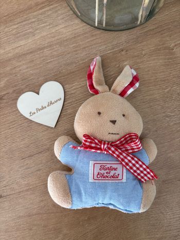 Peluche vintage tartine et chocolat lapin beige