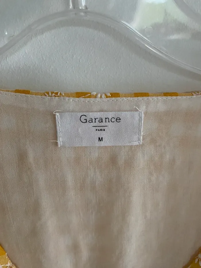 Robe garance moutarde à carreaux blanc broderie anglaise fleur - photo numéro 8