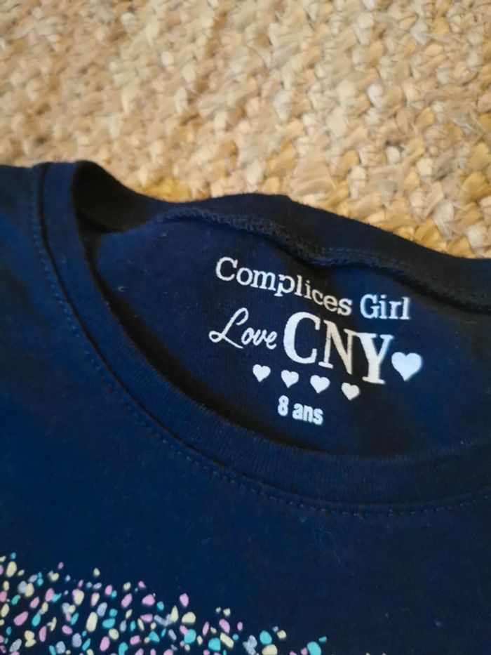 T shirt long complice 7 ans cny super etat bleu marine confettis - photo numéro 3