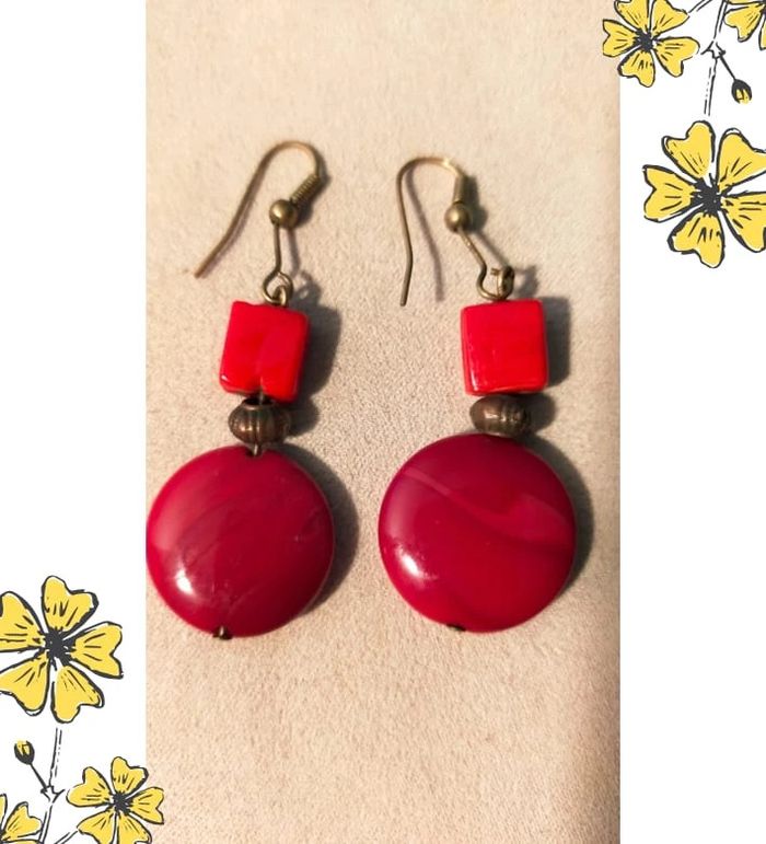 Boucles d’oreilles vintage rouges – Collection Terres d’Ailleurs - photo numéro 2