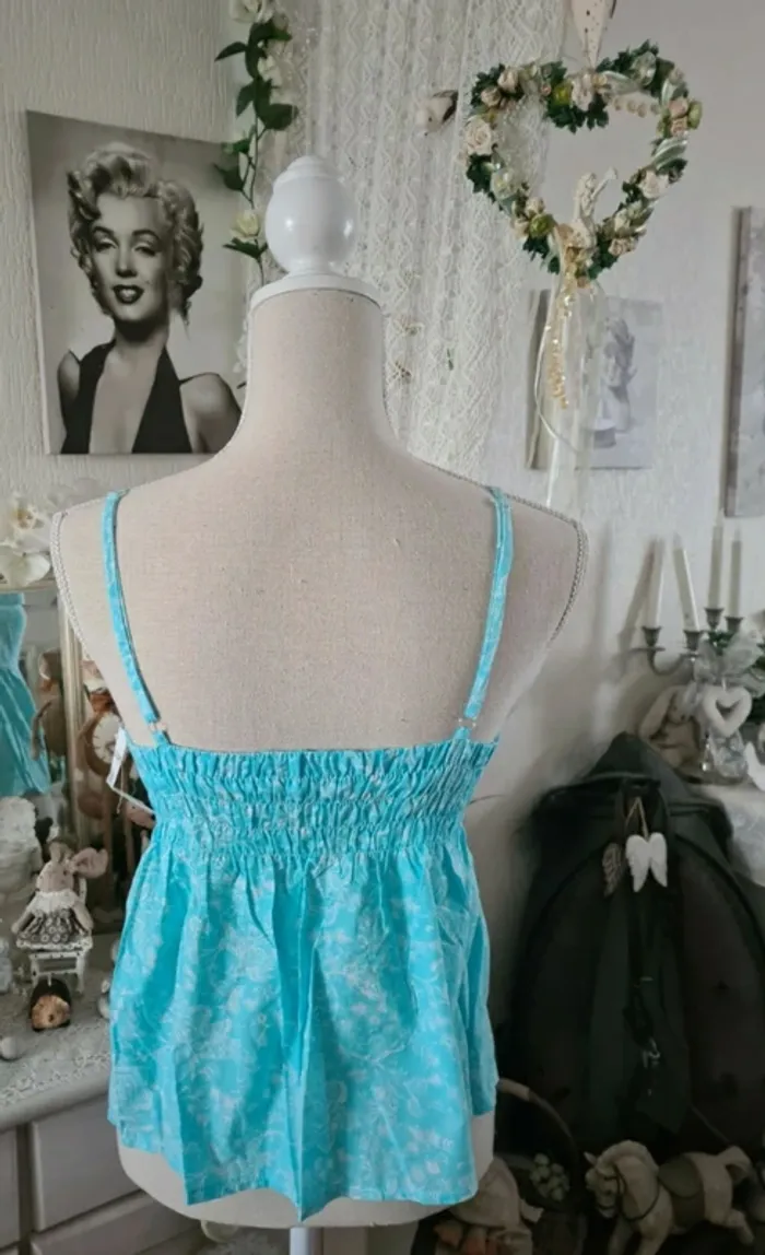 Joli haut été turquoise/blanc AdeleJoris Taille 44 (42) Neuf - photo numéro 2