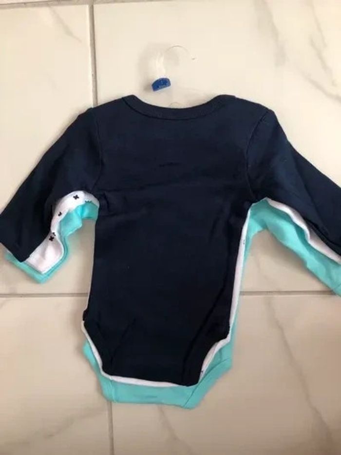 Lot de 3 Bodies manches longues Sincere coton bio garçon T 3 mois neufs ds emballage - photo numéro 2