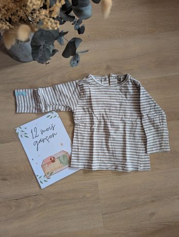 T-shirt manches longues rayé beige 12 mois Kimbaloo