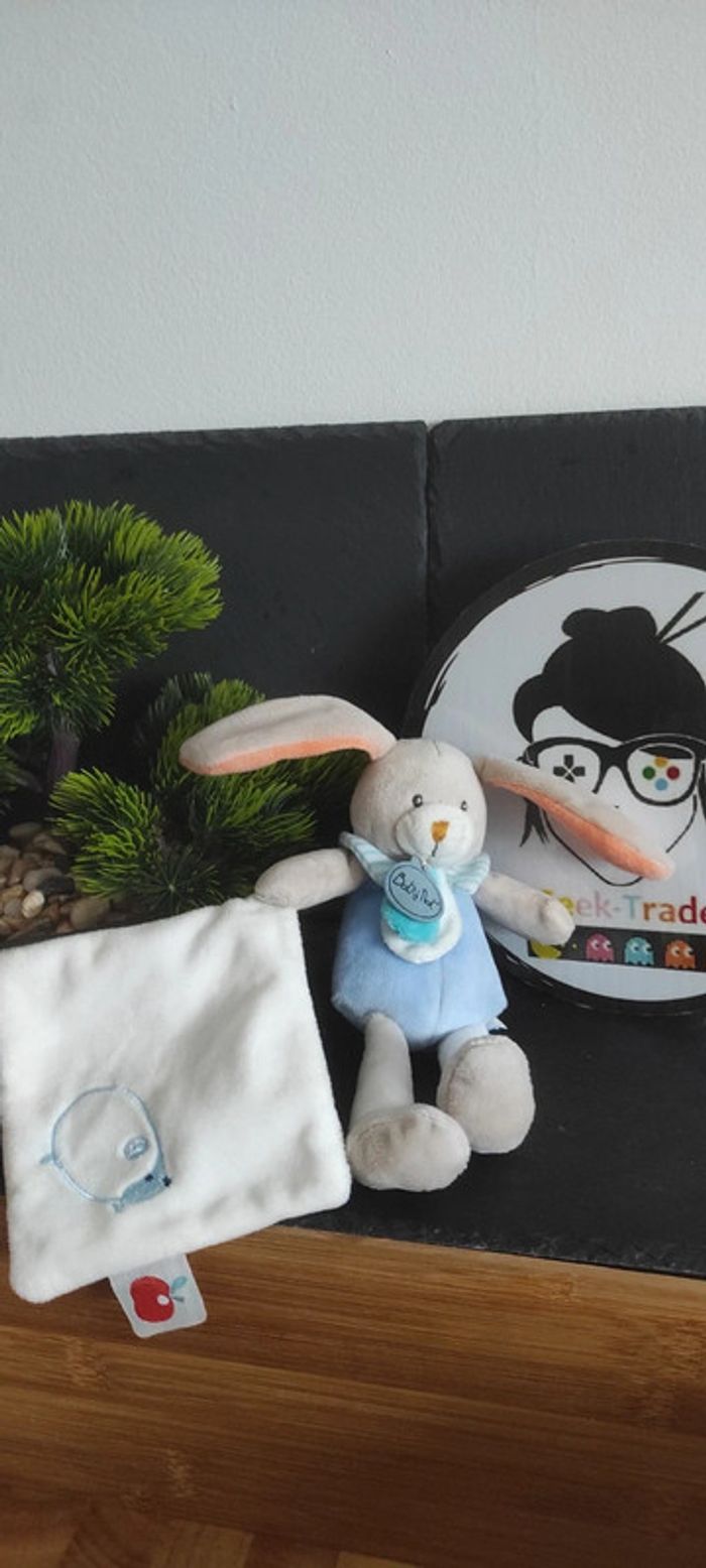 Pom lapin Doudou mouchoir bleu hérisson pomme baby nat bn0251 bleu blanc Orange