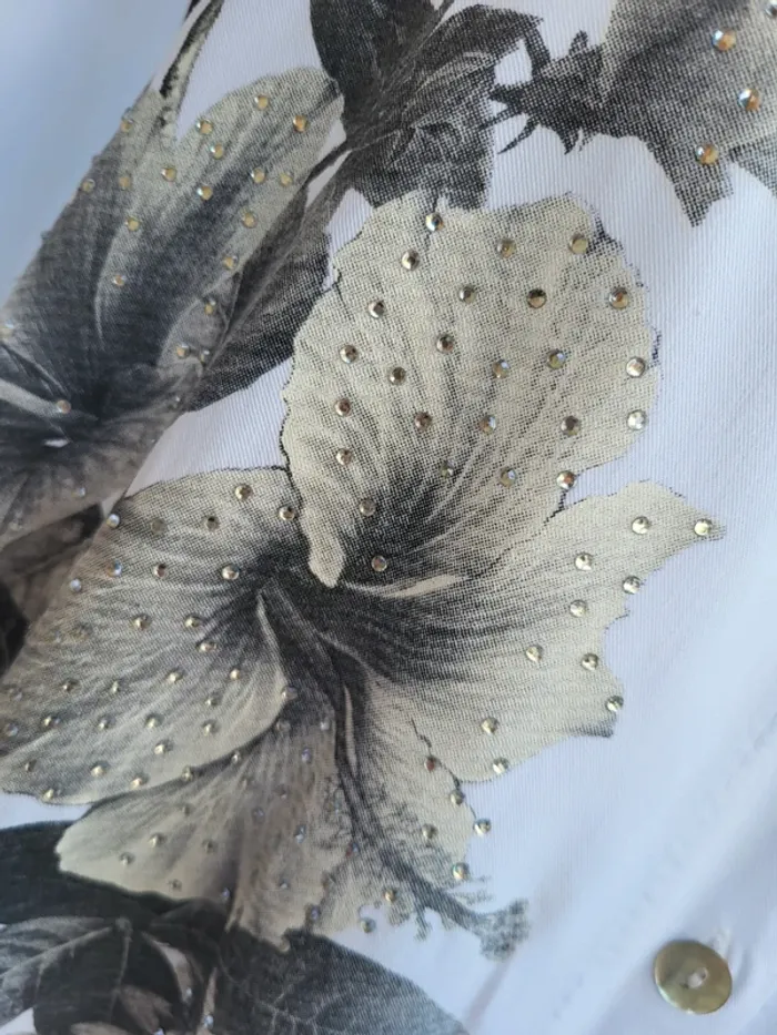 Chemise tunique asymétrique fleuri blanc gris influx taille 46 - photo numéro 7