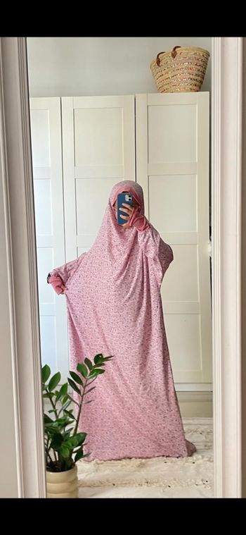 Robe jilbeb tenue de prière rose pour filles 8 à 11ans
