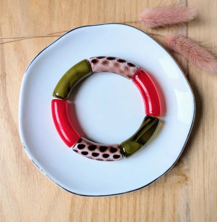 Bracelet tube léopard rouge kaki