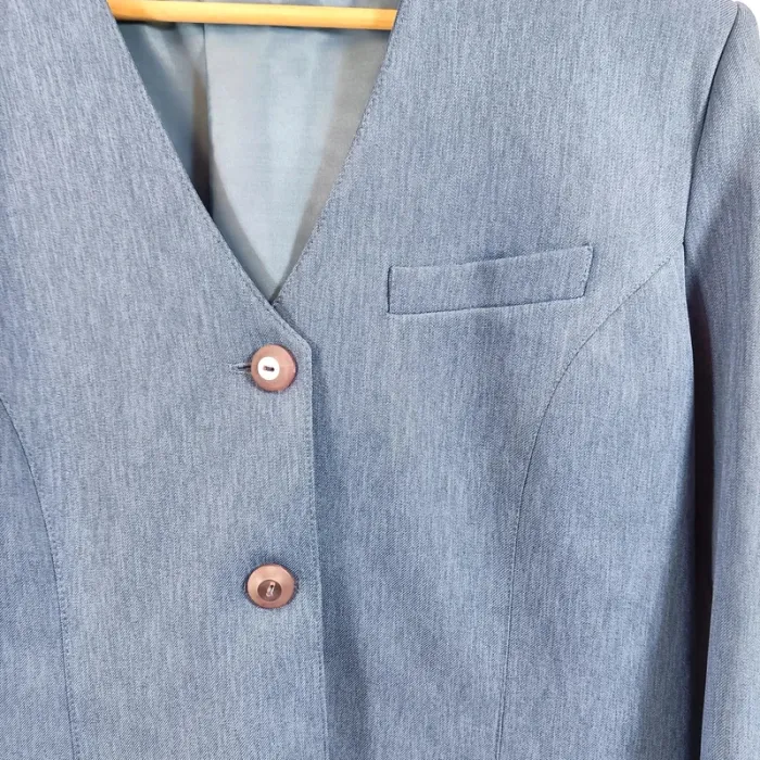 Tailleur vintage bleu Anouk 2 pièces – blazer et jupe boutonnée, taille 44 A1065 - photo numéro 7