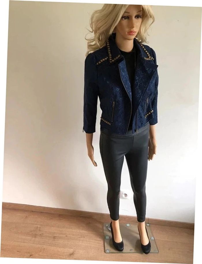 Veste jacquard bleue marine neuve avec rivets Beloved taille M (taille petit) - photo numéro 6