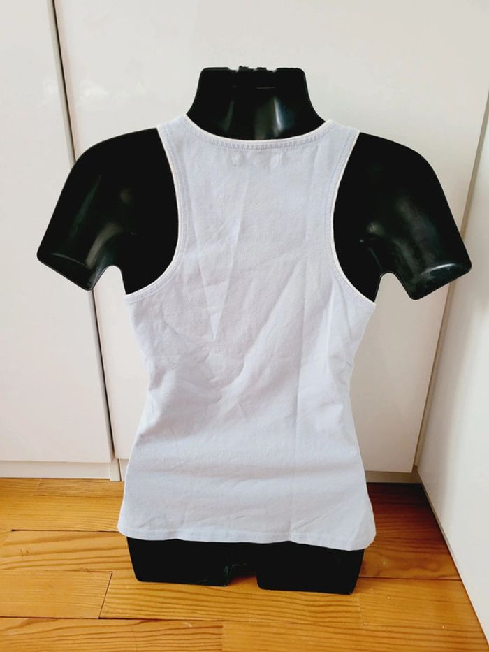 Haut Top tee shirt débardeur bleu ciel pastel blanc Mim taille XS 34 en 100% coton coquette - photo numéro 5