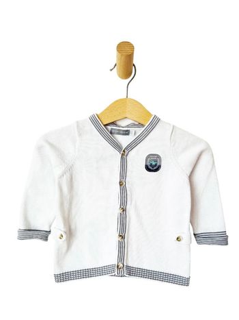 Gilet fin blanc col en V avec petits détails gris - Sergent Major 6 mois (68cm)