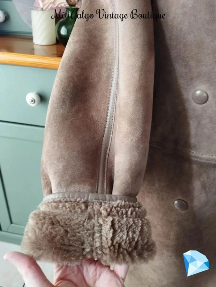 🌹 Manteau Cuir/Daim Velours Beige Clair Doublé Sherpa Vintage T40/42🌹 - photo numéro 5