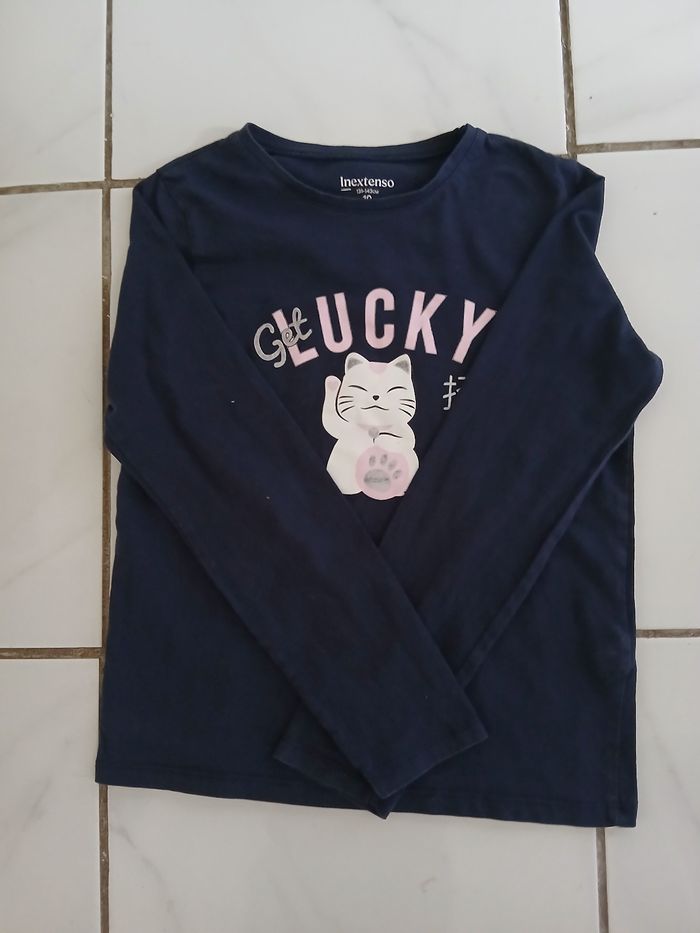 Pull fin en coton fille taille 10 ans marque inextenso  couleur marine,blanc,rose - photo numéro 2