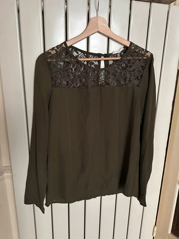 Blouse à dentelle kaki vintage S